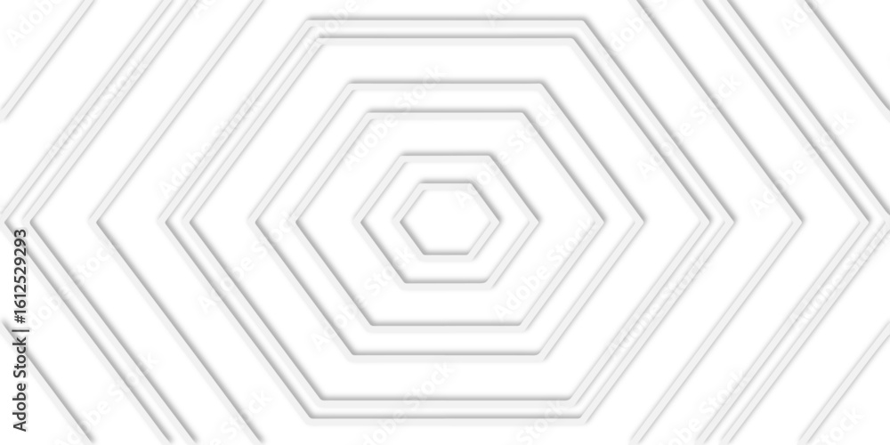 Poster concentric hexagons creating a tunnel effect and subtle shadows modern, and elegant design.