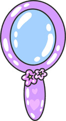 Cute Purple Hand Mirror with Heart and Flowers – Feminine Clipart Illustration