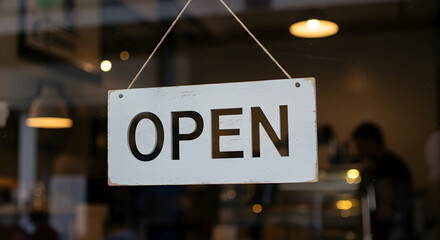 Open Sign Hangs Inside a Business Establishment Welcoming Customers During Daytime in Urban Setting