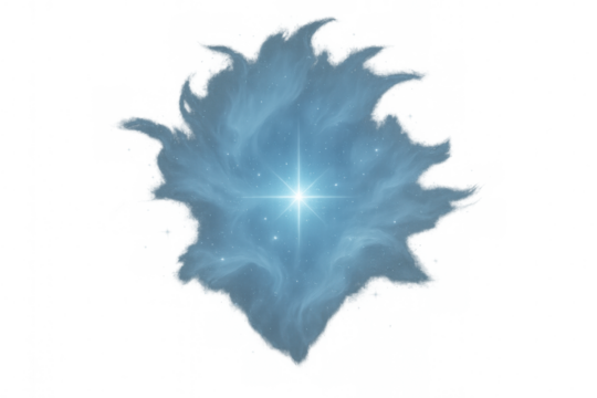 Nebula cloud with bright star shining through on transparent background, ideal for space and astronomy themed projects