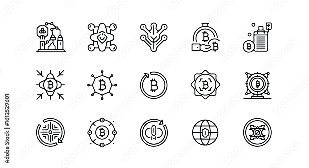 Aufkleber line editable icon set of bitcoin and cryptocurrency icons representing blockchain technology and di