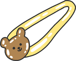 Cute Bear Hairpin Clipart – Hand-Drawn Brown Teddy Bear Hair Clip Illustration