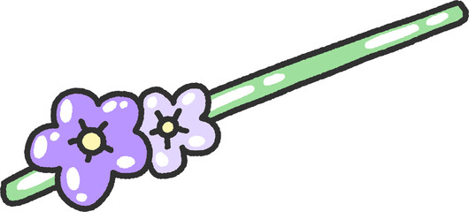 Pastel Flower Hair Clip Magic Wand – Cute Purple Floral Clipart on Transparent Background