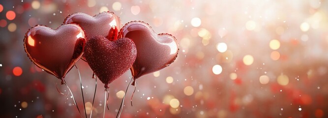 Heart-shaped balloons create a festive and romantic atmosphere for Valentine's Day celebrations and decorations