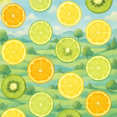 lemon slices background. seamless pattern of lemons and limes