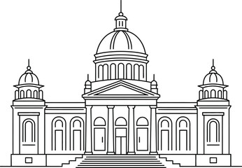 Architectural drawing of a grand classical building with a central dome