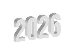 Simple 3D illustration of the year 2026 on white, transparent background, png format