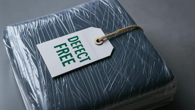 Defect free label plastic wrapped product ensures quality control manufacturing processes delivering flawless and reliable products for customers