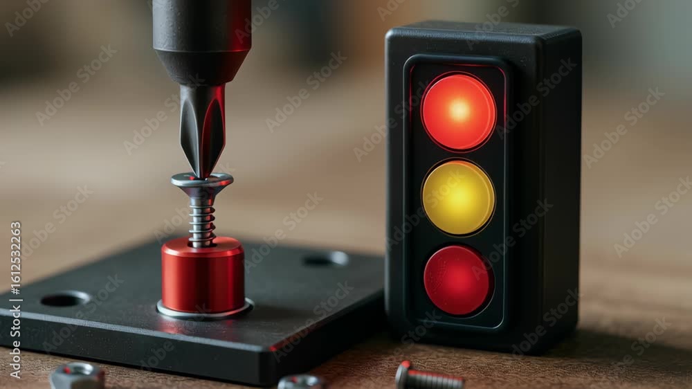 Aufkleber quality control manufacturing processes with screw testing indicator light signaling production stat