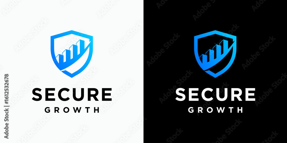 Poster vector logo design of growth graph of shield and building shape with modern, simple, clean and abstr