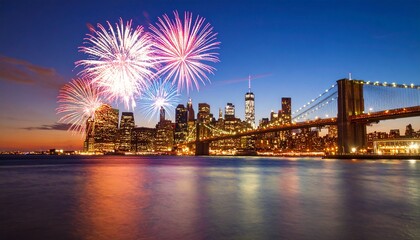 Spectacular Fireworks Display Illuminates the New York City Skyline Over the East River
