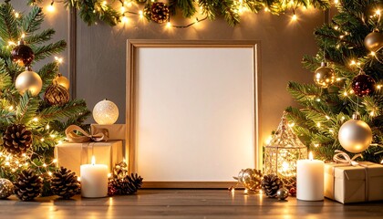 Cozy Christmas Ornaments and Lights in a Classic Holiday Decoration Scene with Copy Space
