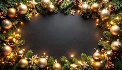 Cozy Christmas Ornaments and Lights in a Classic Holiday Decoration Scene with Copy Space
