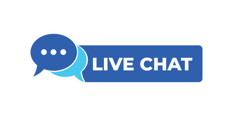 Modern 'Live Chat' button with speech bubbles. Ideal for customer support, online help, instant messaging, and real-time communication on websites and apps