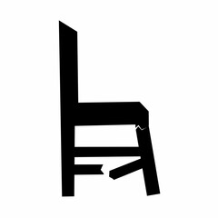 Vector illustration of a broken chair seen from the side on a white background.