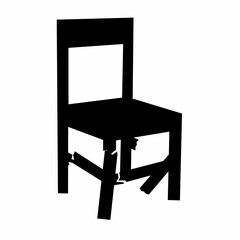 Silhouette of a broken wooden chair on a white background. Vector illustration of a school chair.