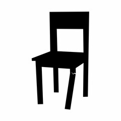 A broken chair on a white background. The seat is made of wood. The chair is unusable and dangerous.