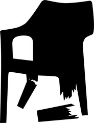 Black vector of broken and unusable chair on white background.