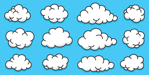 Set of cute clouds doodle cartoon element illustration