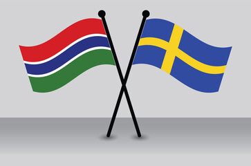 Crossed flags of Gambia and Sweden. Waving Flags Flat Style. Official Proportion.