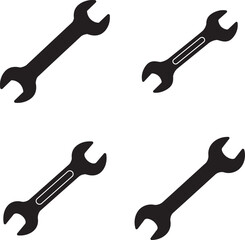 Four Black Wrench Tool Icons Arranged in a Pattern silhouette