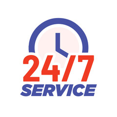 Bold 24/7 Service Icon with Clock Symbol in Blue and Orange