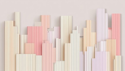 Obraz premium Abstract cityscape created with corrugated rectangles in pastel colors against a neutral background