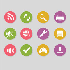 Fototapeta premium Modern flat design vector icons. Essential UI symbols for web, app, technology, internet, settings, media, and actions. Perfect for interface design