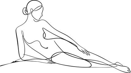 Elegant line drawing of a woman reclining in a relaxed pose