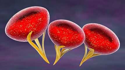 Three Red Cells with Golden Protrusions