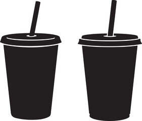 Two Disposable Cups with Straws Silhouette