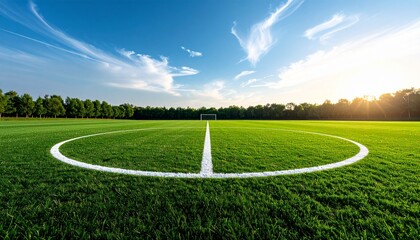 Obraz premium A vibrant soccer field bathed in sunlight, ready for a game.