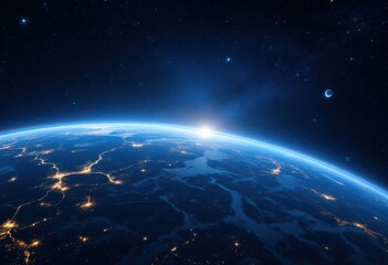 Obraz premium Earth seen from space, illuminated by city lights.