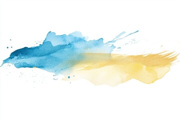 Obraz premium Watercolor paintbrush stroke shaped like a beach with light blue and yellow colors on white background