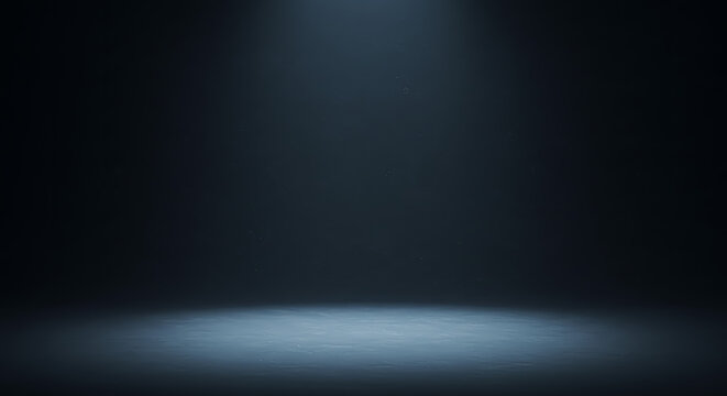 Elegant dark blue studio background with spotlights. Professional empty room for product presentation or showcase concept.