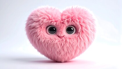 A fluffy pink heart-shaped character with large eyes and a smiling expression, rendered in 3D