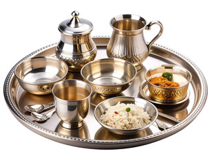 Traditional Silver Dinner Set Isolated on Transparent Background