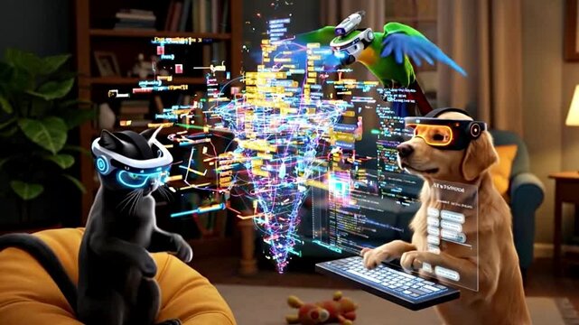 Animals Interacting with Futuristic Data Visualization in Virtual Reality