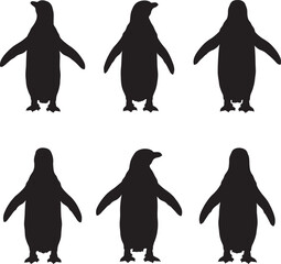 Six Penguin Silhouettes in a Row Silhouette