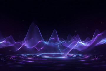 audio waves in an abstract studio suspended in space, glowing interface loops