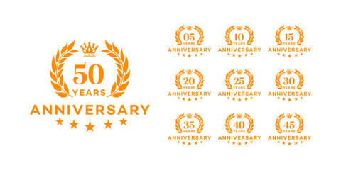 Golden Anniversary Wreath Logos   Print and Web Design Elements 5, 10, 15, 20, 25, 30, 35, 40, 45, 50
