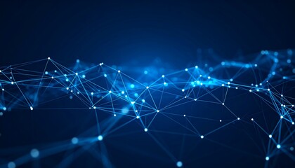 Obraz premium Abstract digital network; glowing nodes and lines on dark blue background