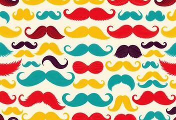 Colorful mustache pattern on a light background.