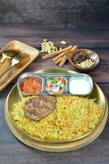Nasi Kebuli, Indonesian variation of pilaf with Arabic rice influence, cook with goat, lamb or chicken, Spiced  with Clove, Cinnamon and garlic.