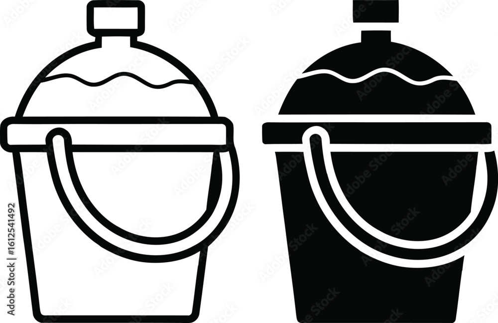 Poster two buckets with handles one filled with water and one empty