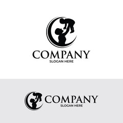 Silhouette of mother and baby logo design