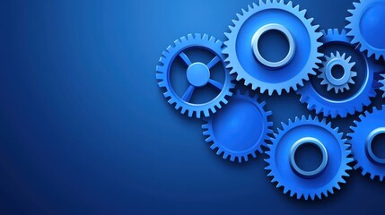 Blue gears meshing, mechanism, process, background, concept, teamwork, industry, technology, design, website banner