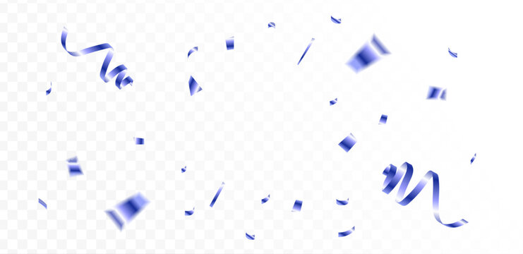Blue confetti and ribbon streamers falling on a transparent background. blurred. Big and small,abstract frame,Vector. eps 10