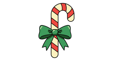 A Festive Candy Cane Decorated with a Green Bow A Classic Holiday Treat for Celebrations and Decorations