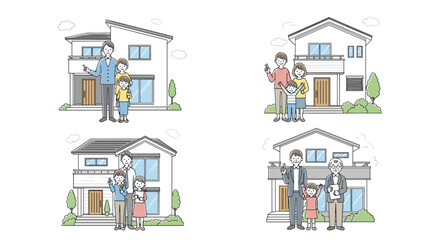 Happy Families Proudly Posing in Front of Their Beautifully Designed Modern Homes